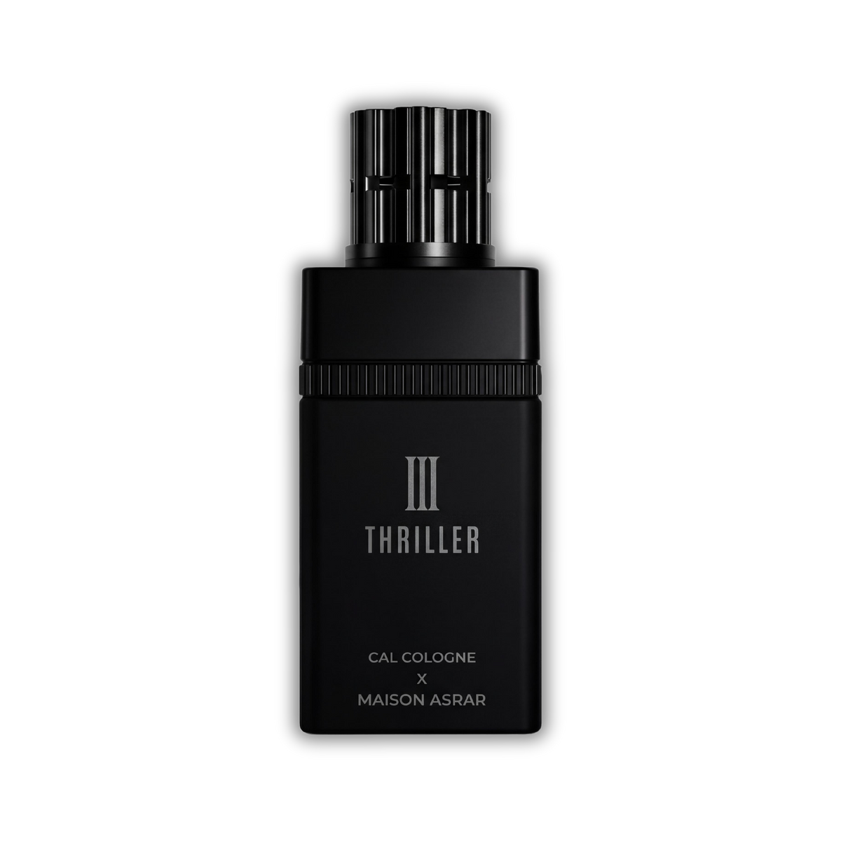 Black bottle of Maison Asrar III Thriller XDP cologne with silver text.