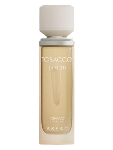 Assaf Tobacco Jam 50 fragrance bottle with a light brown liquid and white cap.