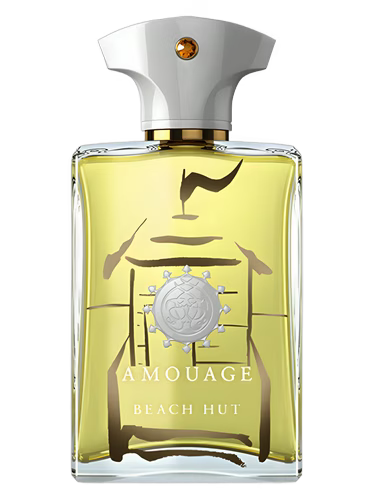 Amouage Beach Hut Man Eau de Parfum decant bottle with yellow liquid and gold accents.