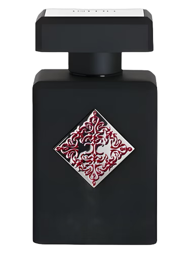 Black Initio Absolute Aphrodisiac perfume bottle with a silver and red emblem.