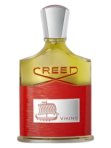 Creed Viking Eau de Parfum bottle with yellow liquid and red textured base.