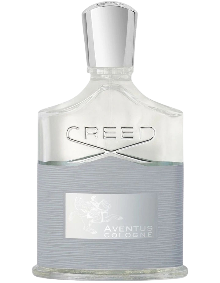Creed Aventus Cologne bottle with silver cap and textured grey base.