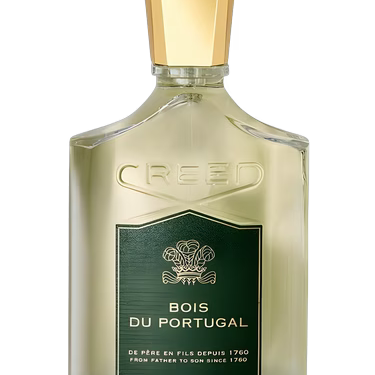 Creed Bois du Portugal Eau de Parfum bottle with gold cap and green label.