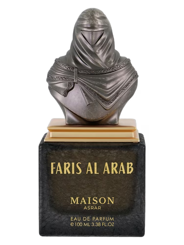 Faris Al Arab Eau de Parfum bottle with a bust of a veiled figure on top.