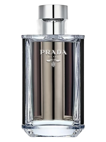 Prada L'Homme Eau de Toilette bottle with silver cap and black accents.