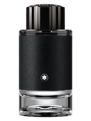 Montblanc Explorer men's fragrance bottle with a textured black body and silver cap.
