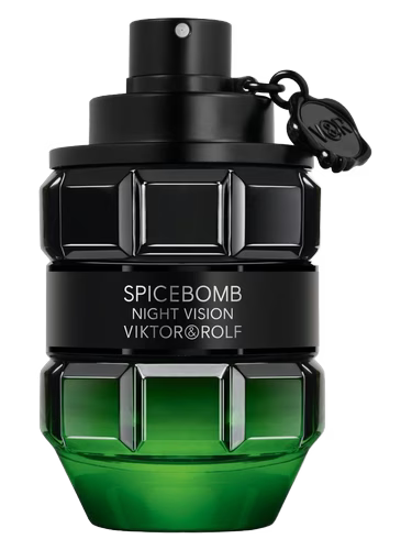 Viktor & Rolf Spicebomb Night Vision Eau de Toilette bottle, shaped like a grenade with black and green accents.