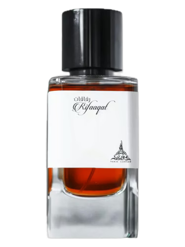 Paris Corner Rifaaqat Eau de Parfum bottle with a black cap and white label.