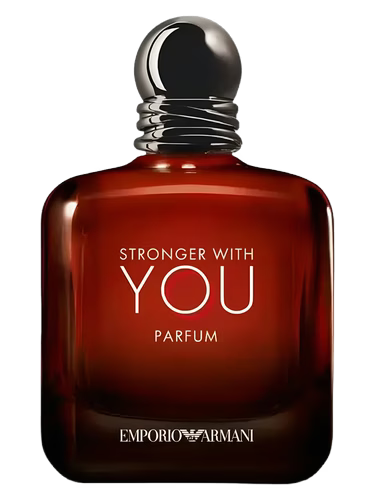 Emporio Armani Stronger With You Parfum bottle with white text.