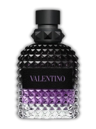 Valentino Uomo Purple Melancholia fragrance bottle with black cap and studded glass.