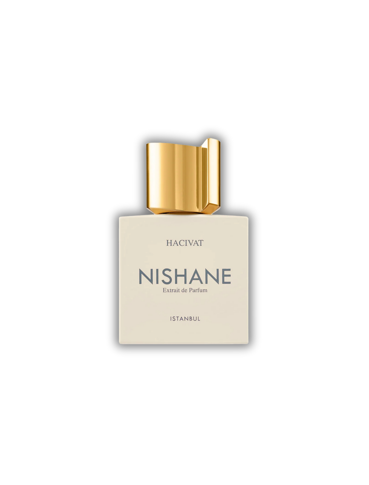 Nishane Hacivat Extrait de Parfum bottle with a gold cap.