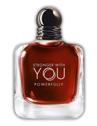 Emporio Armani Stronger With You Powerfully fragrance bottle with red liquid.