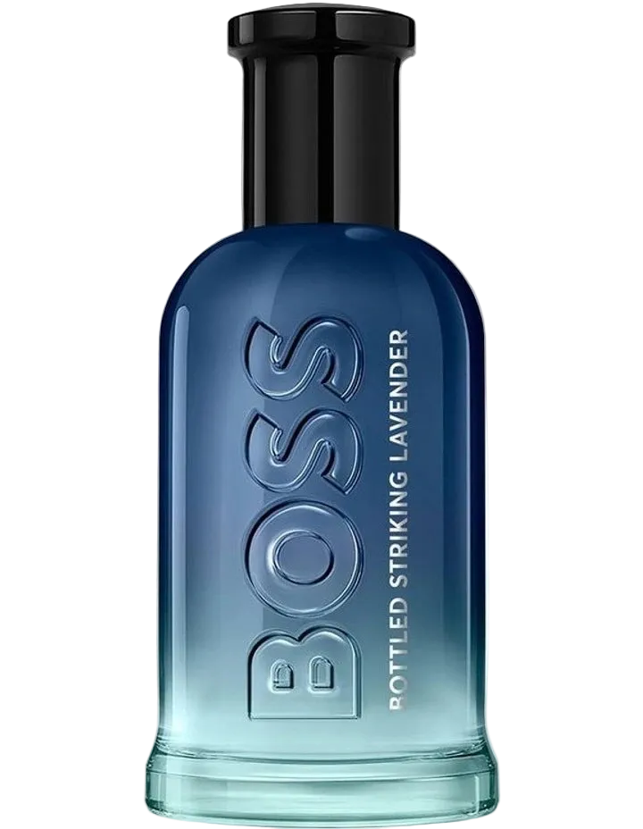 Hugo Boss Bottled Striking Lavender Eau de Parfum bottle with blue gradient.