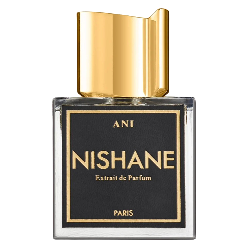 Nishane Ani Extrait de Parfum bottle with gold cap and black label.