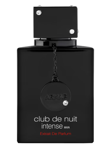 Armaf Club De Nuit Intense Man Extrait de Parfum bottle with black finish and silver accents.