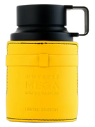 Armaf Odyssey Mega Eau de Parfum decant bottle with yellow leather case and black cap.