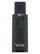 Black bottle of Vulcan fragrance with a black snake wrapped around the neck and red eyes.