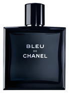Bleu de Chanel Eau de Parfum bottle with silver text.