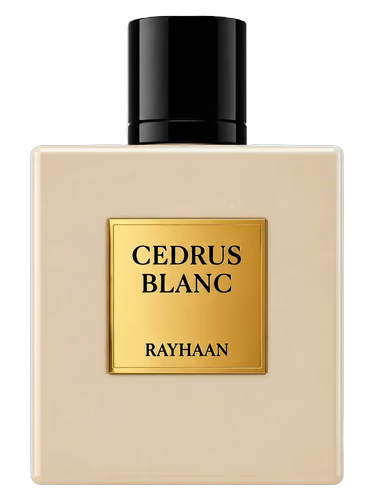 Rayhaan Cedrus Blanc Eau de Parfum bottle with a gold label.