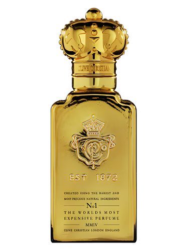 Clive Christian No. 1 perfume bottle with gold crown cap and embossed details.
