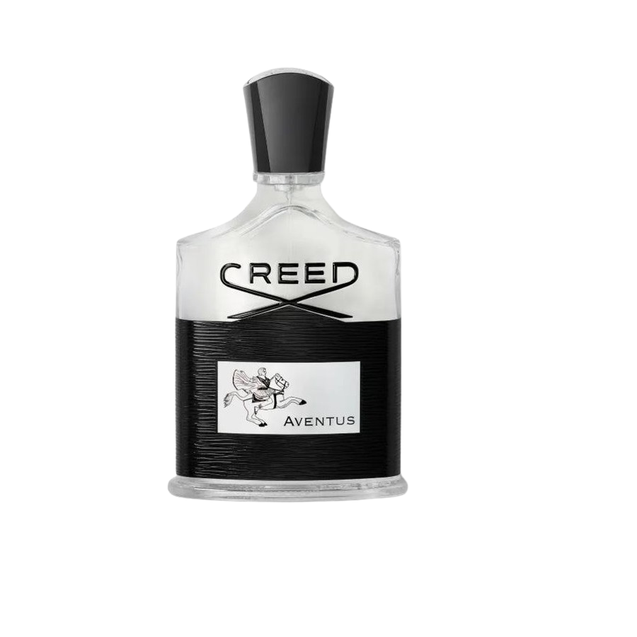 Creed Aventus Eau de Parfum decant bottle with black textured base and white label.