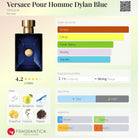 Versace Pour Homme Dylan Blue fragrance bottle with notes and fragrance profile details.