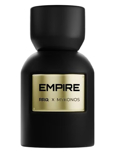 Black bottle of Mykonos Empire Extrait de Parfum with a gold label.