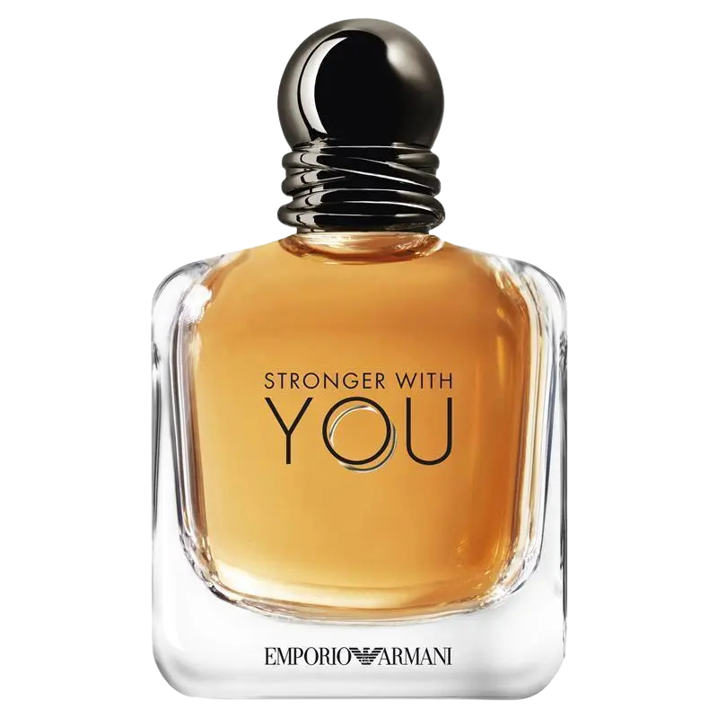 Emporio Armani Stronger With You Eau de Toilette bottle with amber liquid.