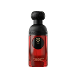 Bujairami Sacred Skin Extrait de Parfum bottle, red glass with black cap and label.