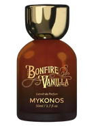 Mykonos Bonfire Vanilla Extrait de Parfum bottle with gold cap and label.
