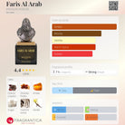 Faris Al Arab fragrance bottle with notes of amber, woody, vanilla, warm spicy, sweet, cherry liqueur, oriental, sugar, cashmere wood.