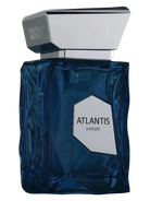 French Avenue Atlantis Extrait perfume bottle with a blue textured glass body and silver cap.