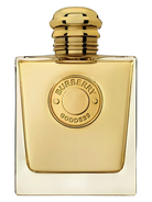 Burberry Goddess perfume bottle with gold accents and a circular emblem.