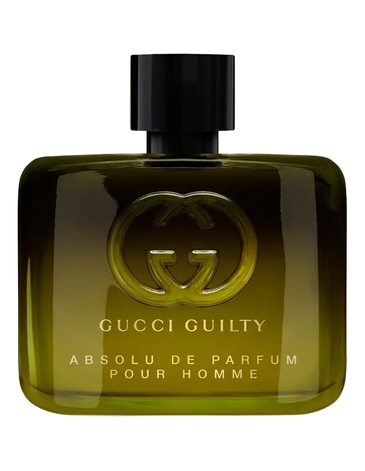 Gucci Guilty Absolu de Parfum Pour Homme fragrance bottle with black cap.