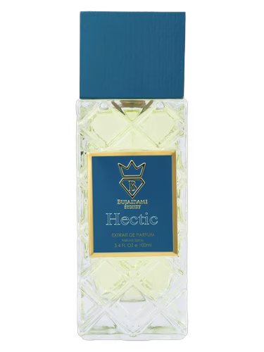 Bujairami Hectic Extrait de Parfum bottle with a blue cap and a blue label.