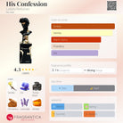 Lattafa His Confession fragrance bottle with notes and accords displayed.