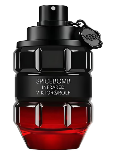 Viktor & Rolf Spicebomb Infrared Eau de Toilette bottle with black cap and red liquid.