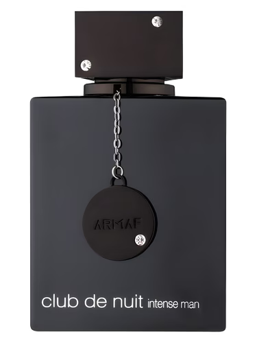 Armaf Club de Nuit Intense Man fragrance bottle with black cap and silver chain.
