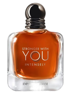 Emporio Armani Stronger With You Intensely perfume bottle with amber liquid.
