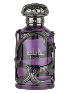 Lattafa Habik for Men EDP decant bottle with purple liquid and ornate silver accents.