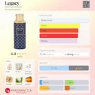 Maison Asrar Legacy perfume bottle with notes of pear, musk, orange blossom, ginger, jasmine, and amber.