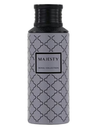 Maison Asrar Majesty Eau de Parfum decant bottle with a grey patterned design and black cap.