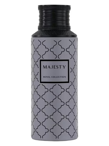 Maison Asrar Majesty Eau de Parfum decant bottle with a grey patterned design and black cap.