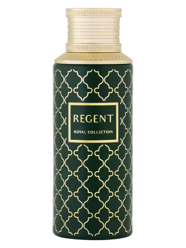 Maison Asrar Regent Eau de Parfum bottle with a dark green pattern and gold accents.