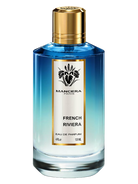 Mancera French Riviera Eau de Parfum bottle with a gold cap and a blue to clear gradient.