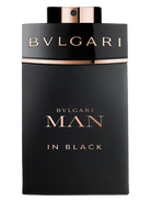 Bvlgari Man in Black Eau de Parfum bottle, black with rose gold accents.
