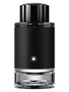 Montblanc Explorer men's fragrance bottle with a textured black body and silver cap.