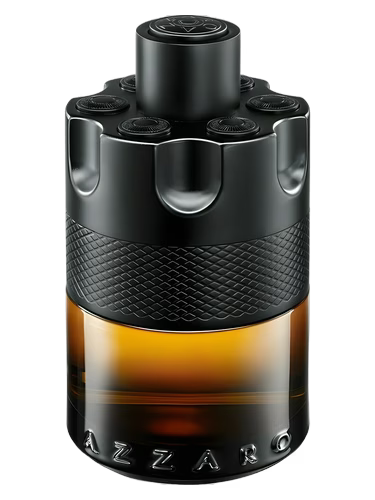 Azzaro The Most Wanted Parfum decant bottle with amber liquid and black textured cap.