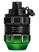 Viktor & Rolf Spicebomb Night Vision Eau de Toilette bottle, shaped like a grenade with black and green accents.