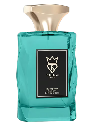 Turquoise glass bottle of Bujairami Sydney Eau de Parfum, Natural Spray, 3.4 FL OZ e 100ml.